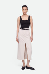 Belted Front-Slit Maxi Skirt