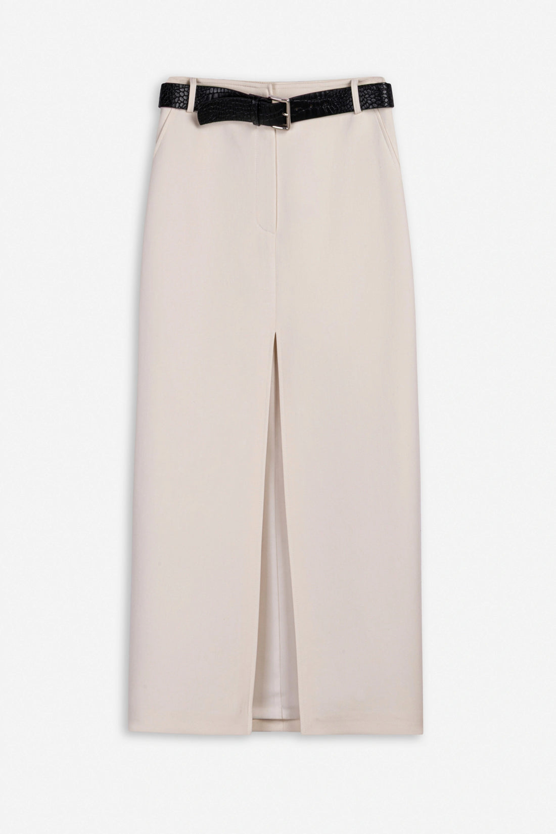 Belted Front-Slit Maxi Skirt