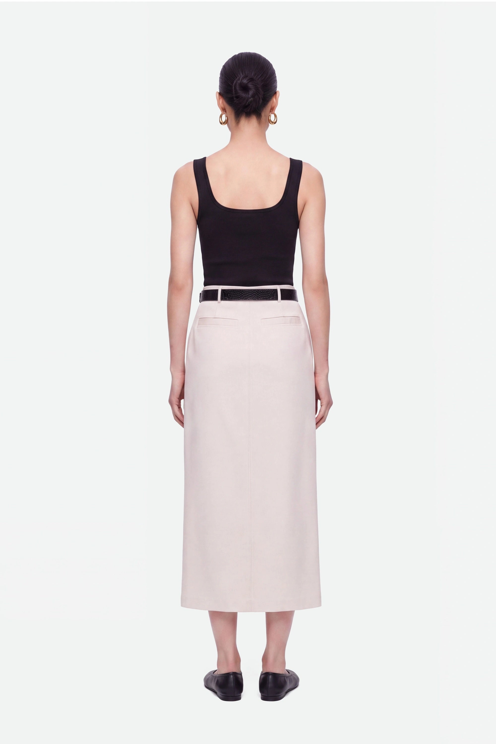Belted Front-Slit Maxi Skirt