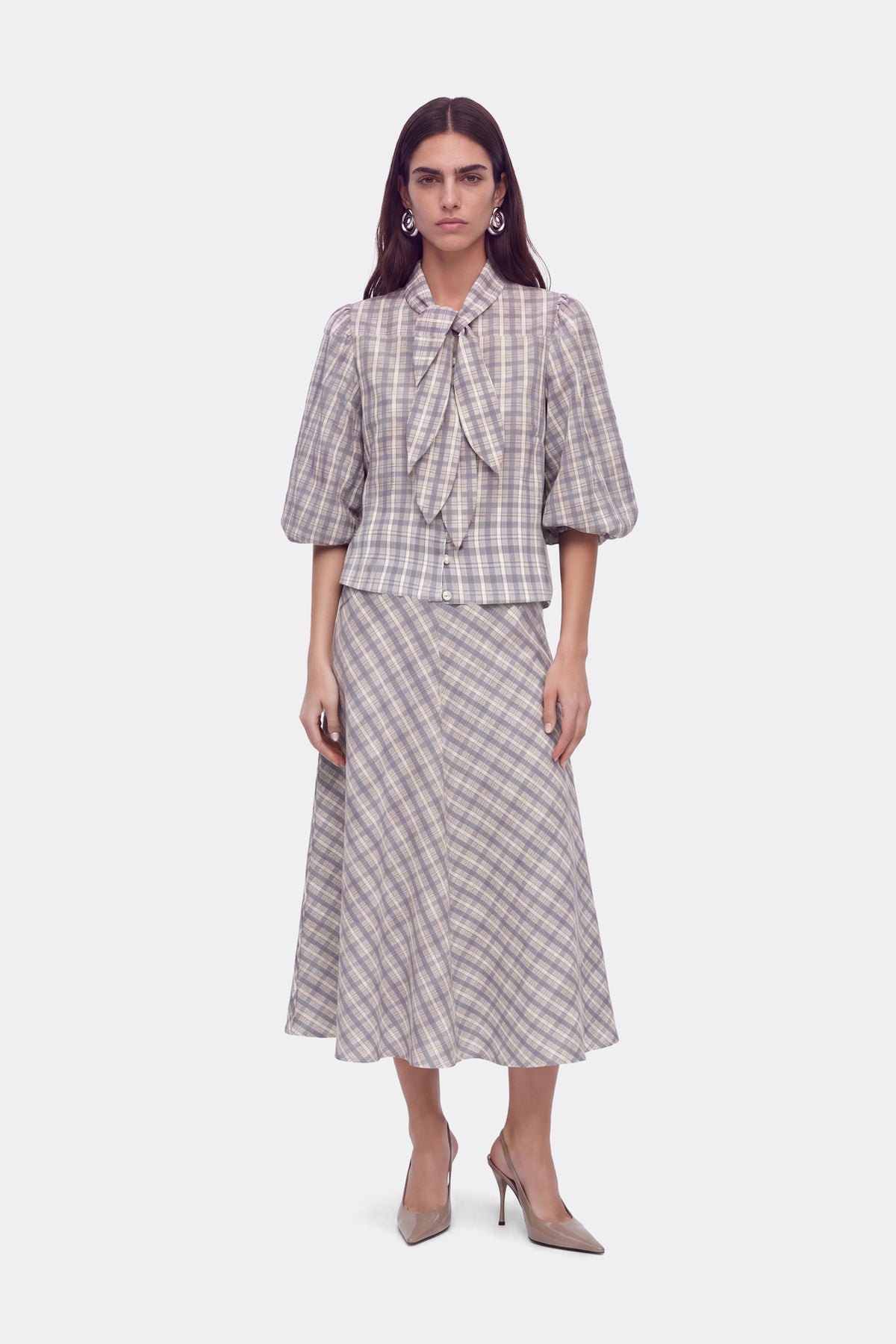 Checked Flared Midi Skirt