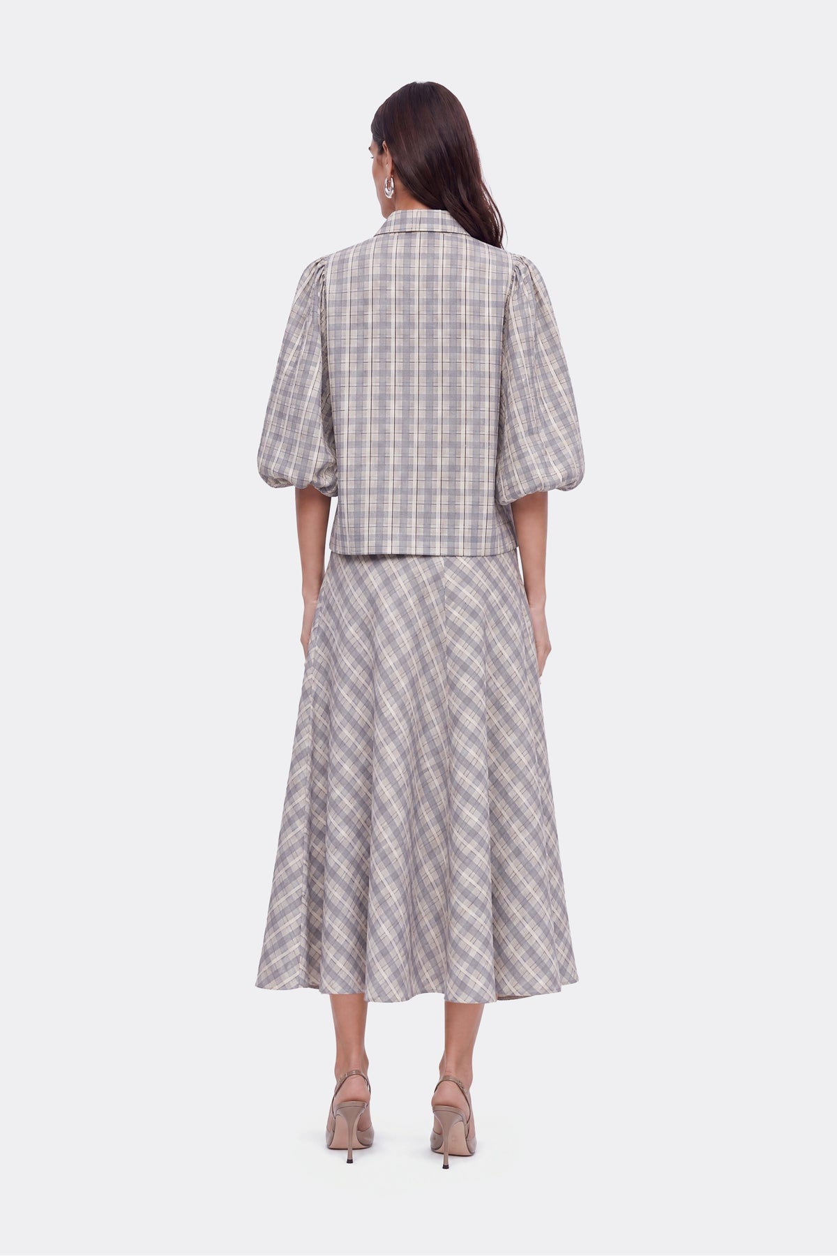 Checked Flared Midi Skirt