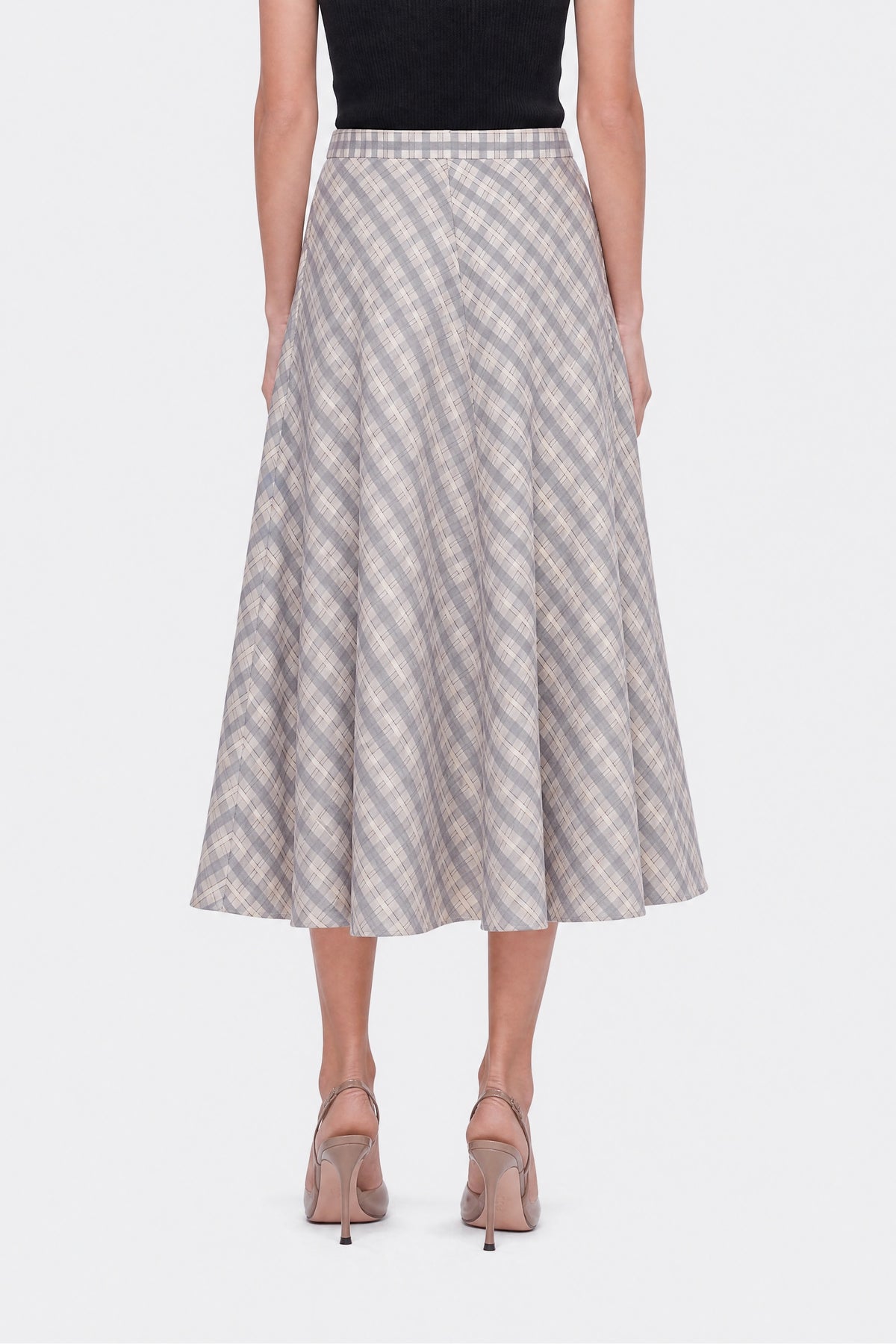 Checked Flared Midi Skirt