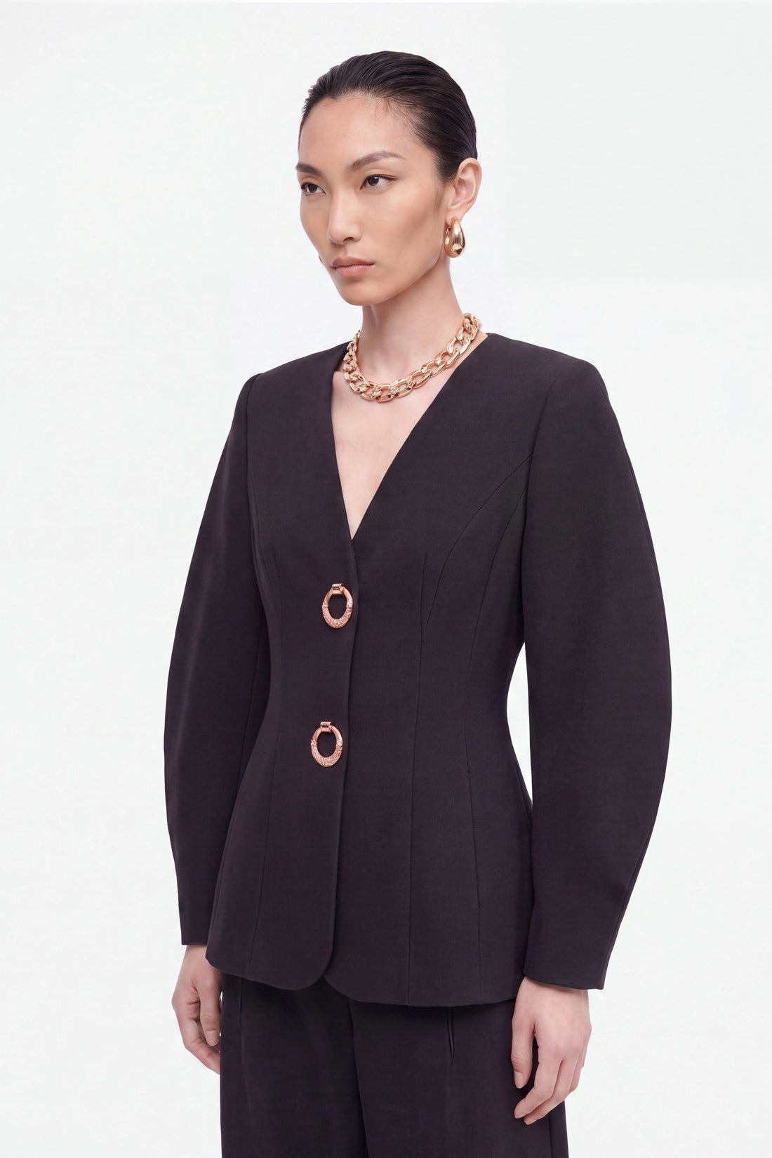 Ring-Button Wrap-Front Jacket