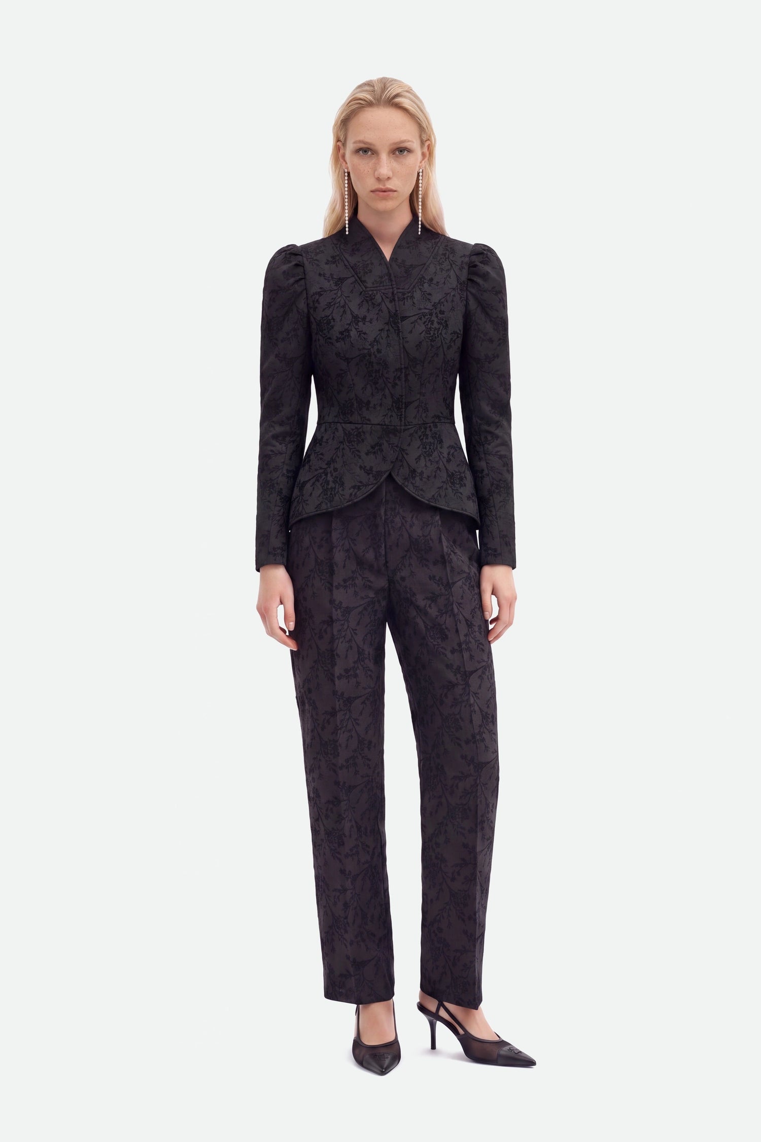 Jacquard Balloon Sleeve Wrap Jacket
