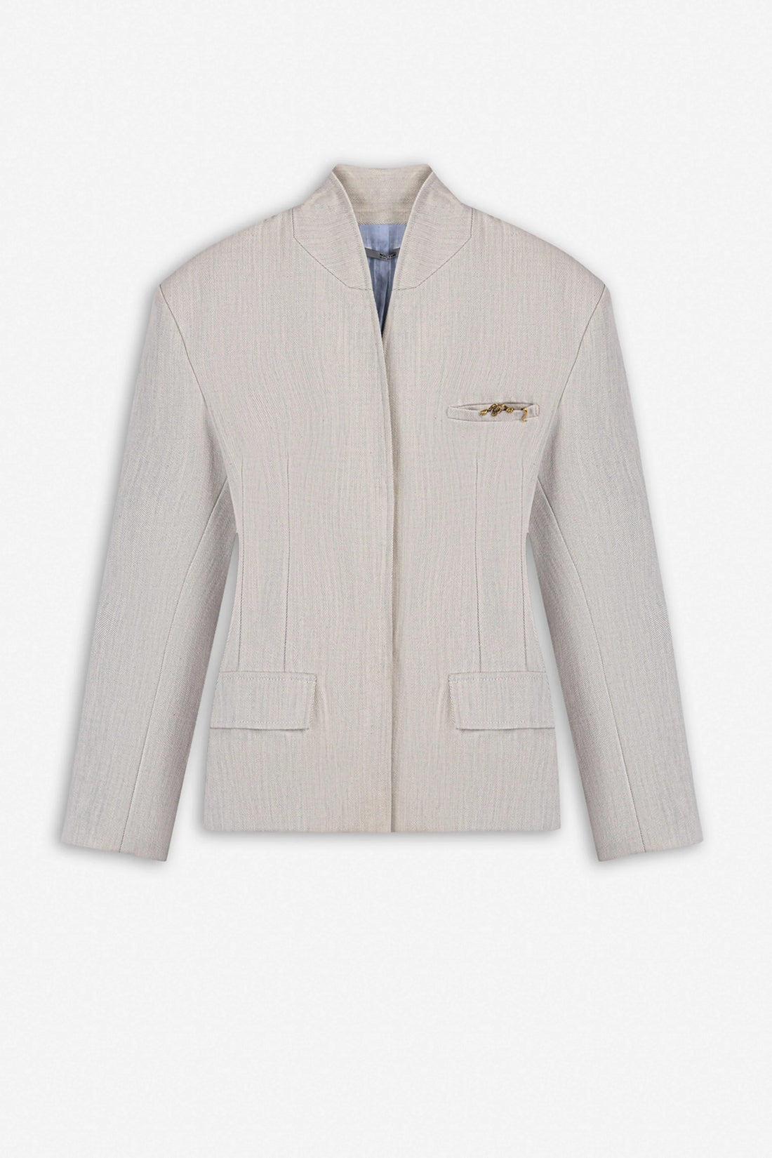 Brooch Detail Collarless Jacket