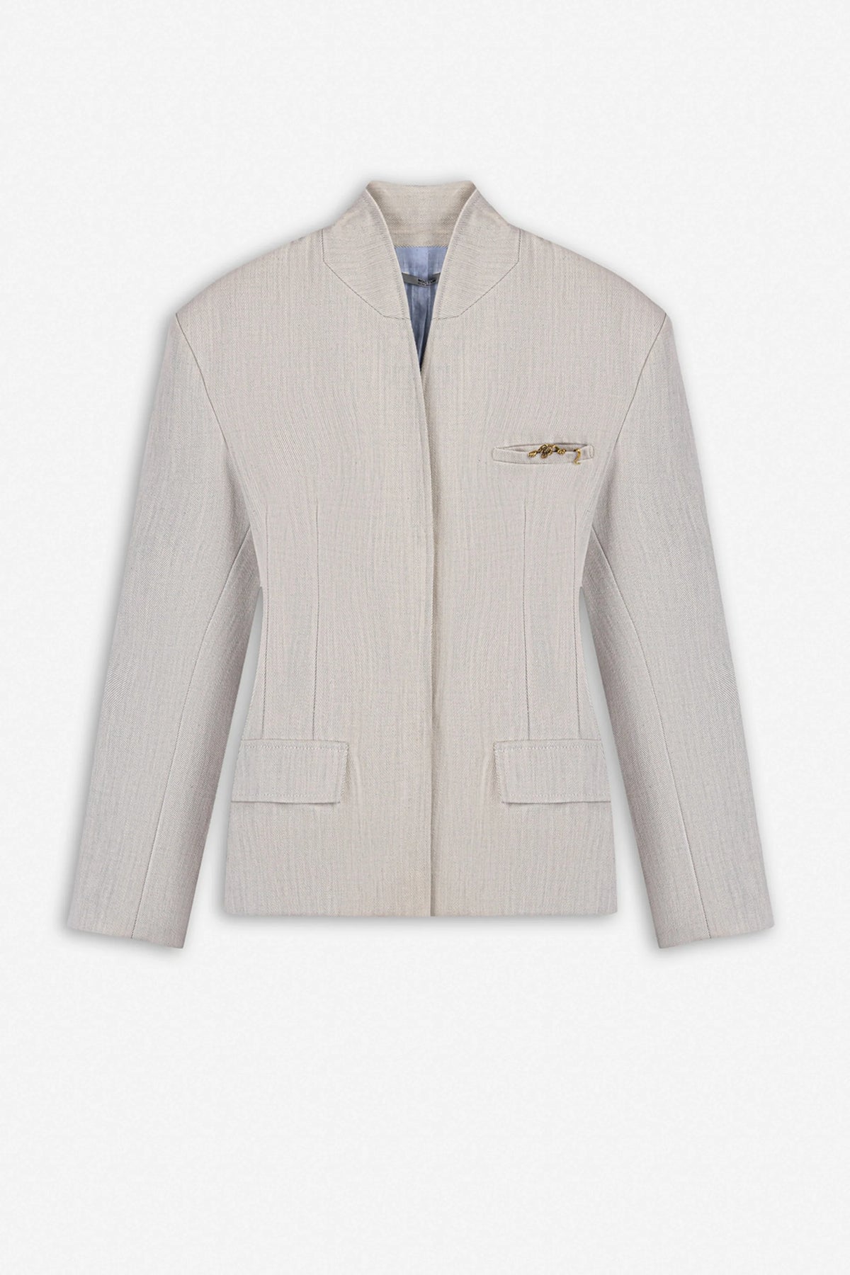 Brooch Detail Collarless Jacket