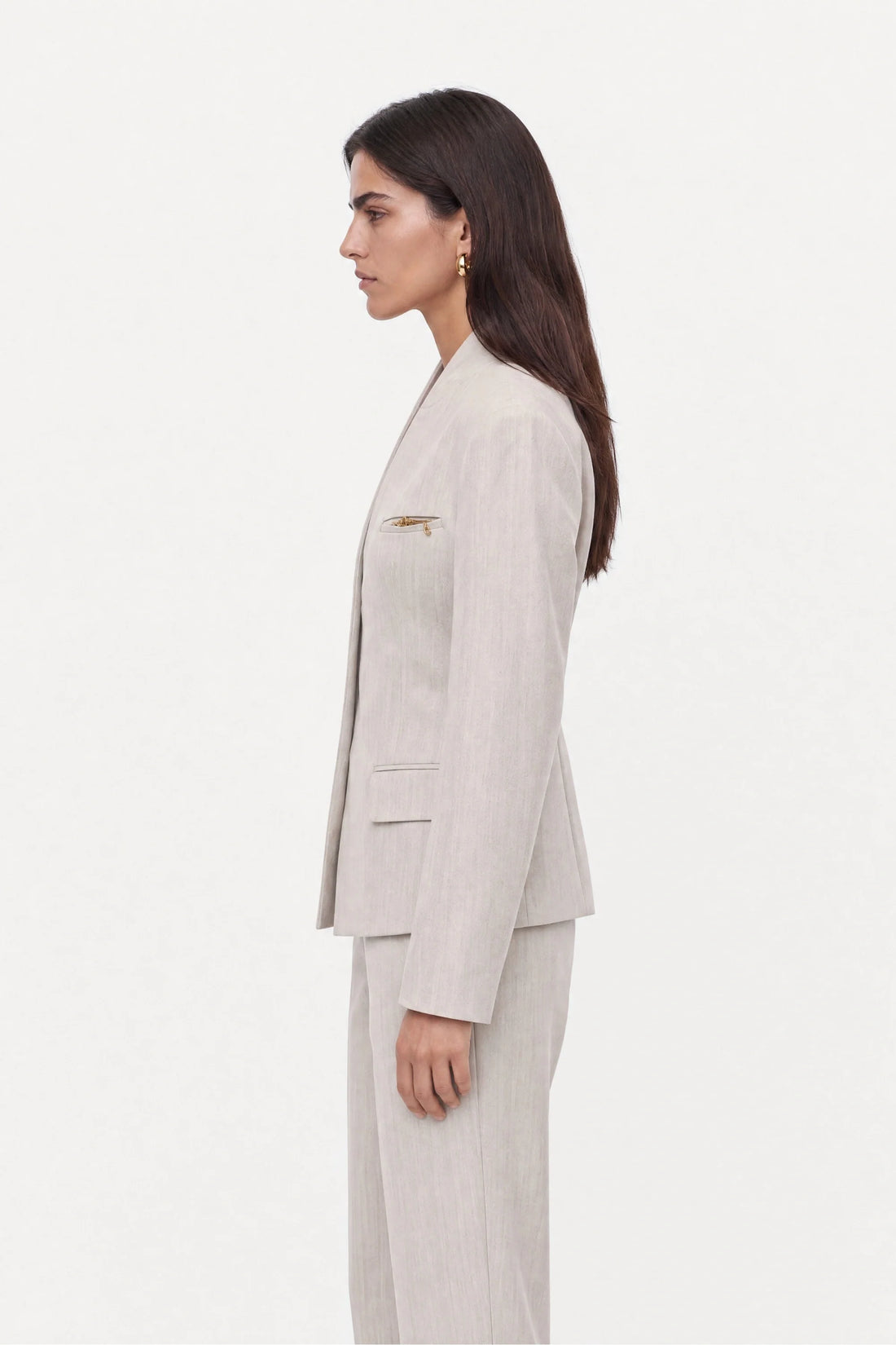 Brooch Detail Collarless Jacket