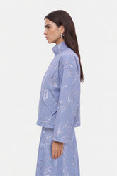 Patterned Funnel Neck Zip Jacket