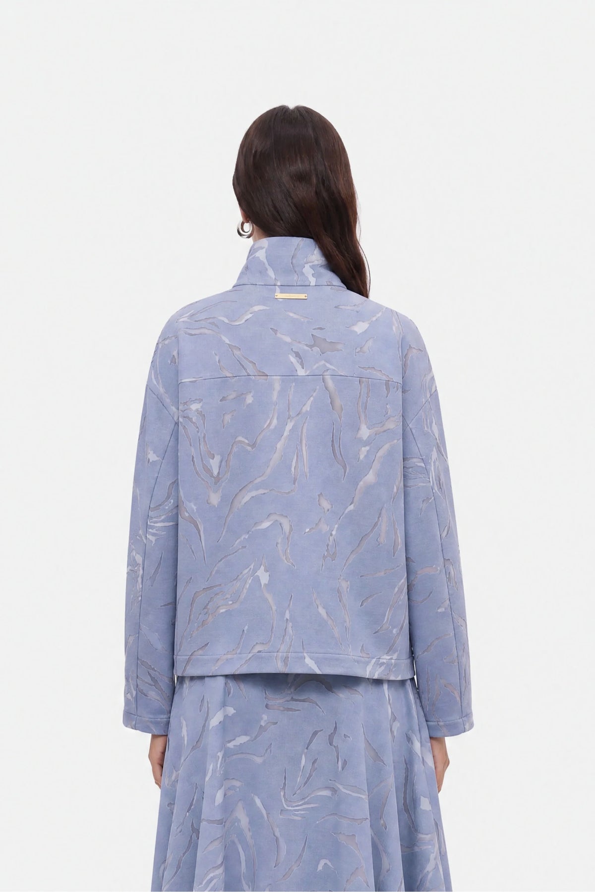 Patterned Funnel Neck Zip Jacket
