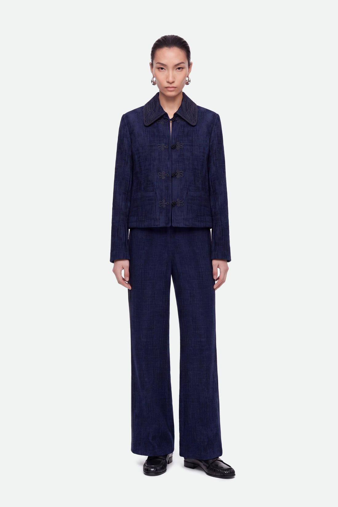 Embroidered Collar Corduroy Jacket
