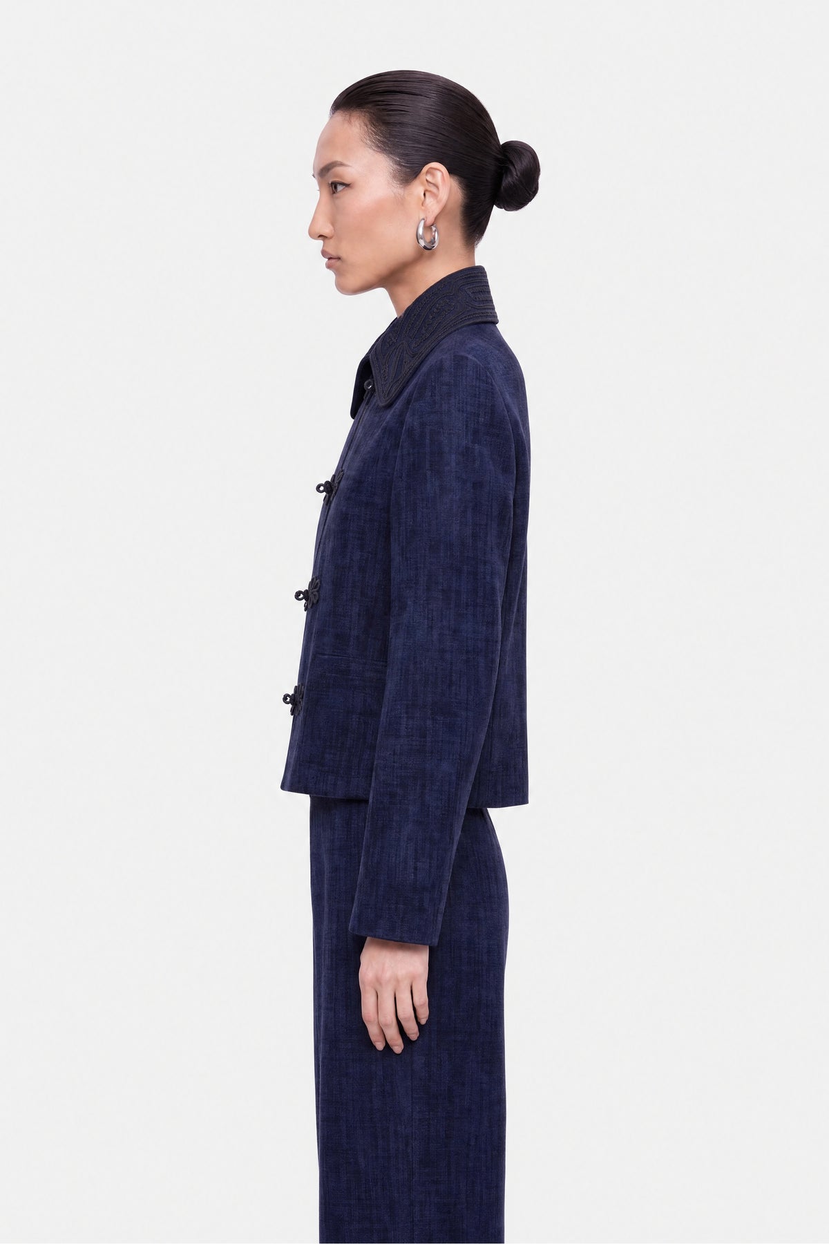 Embroidered Collar Corduroy Jacket