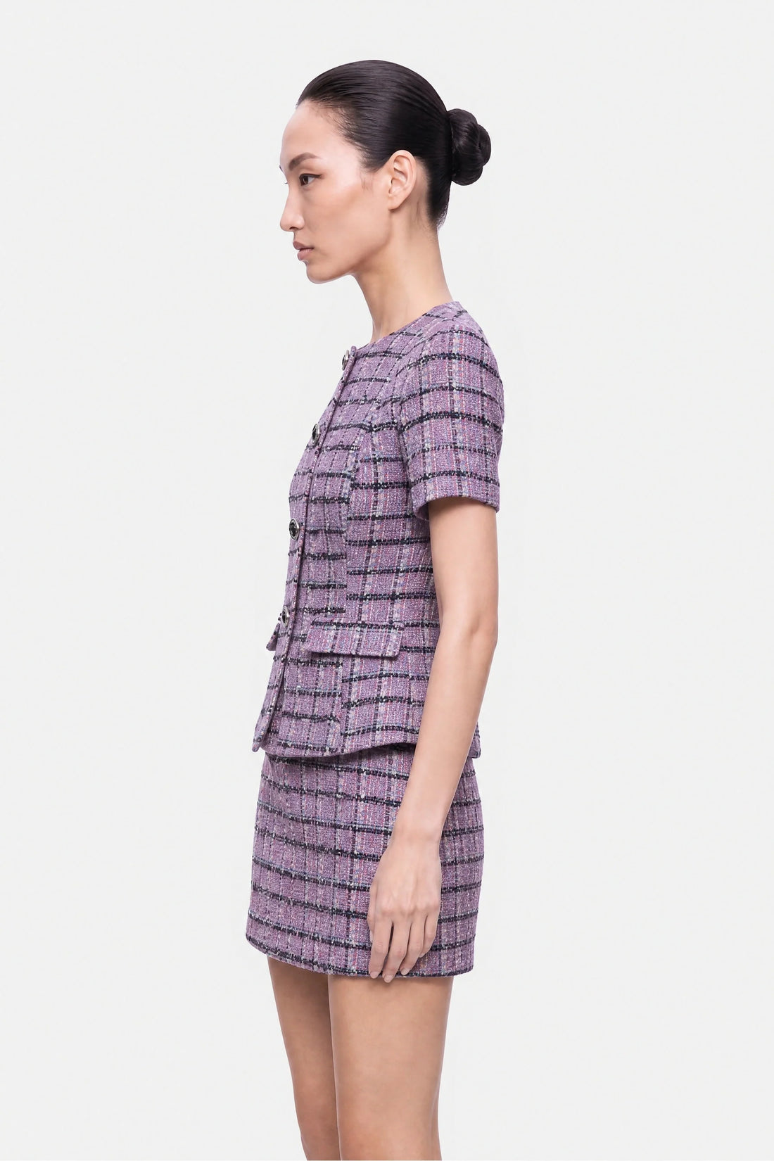 Short Sleeve Tweed Peplum Jacket