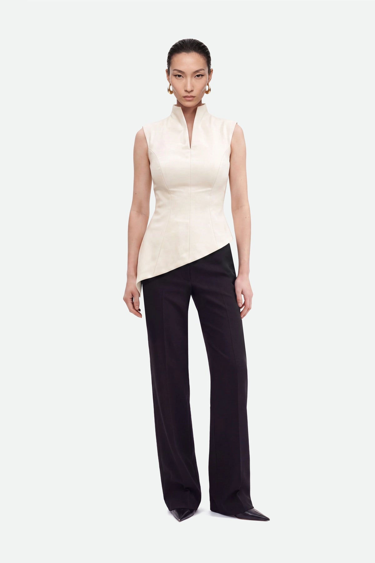 Padded-Shoulder Asymmetric Blouse