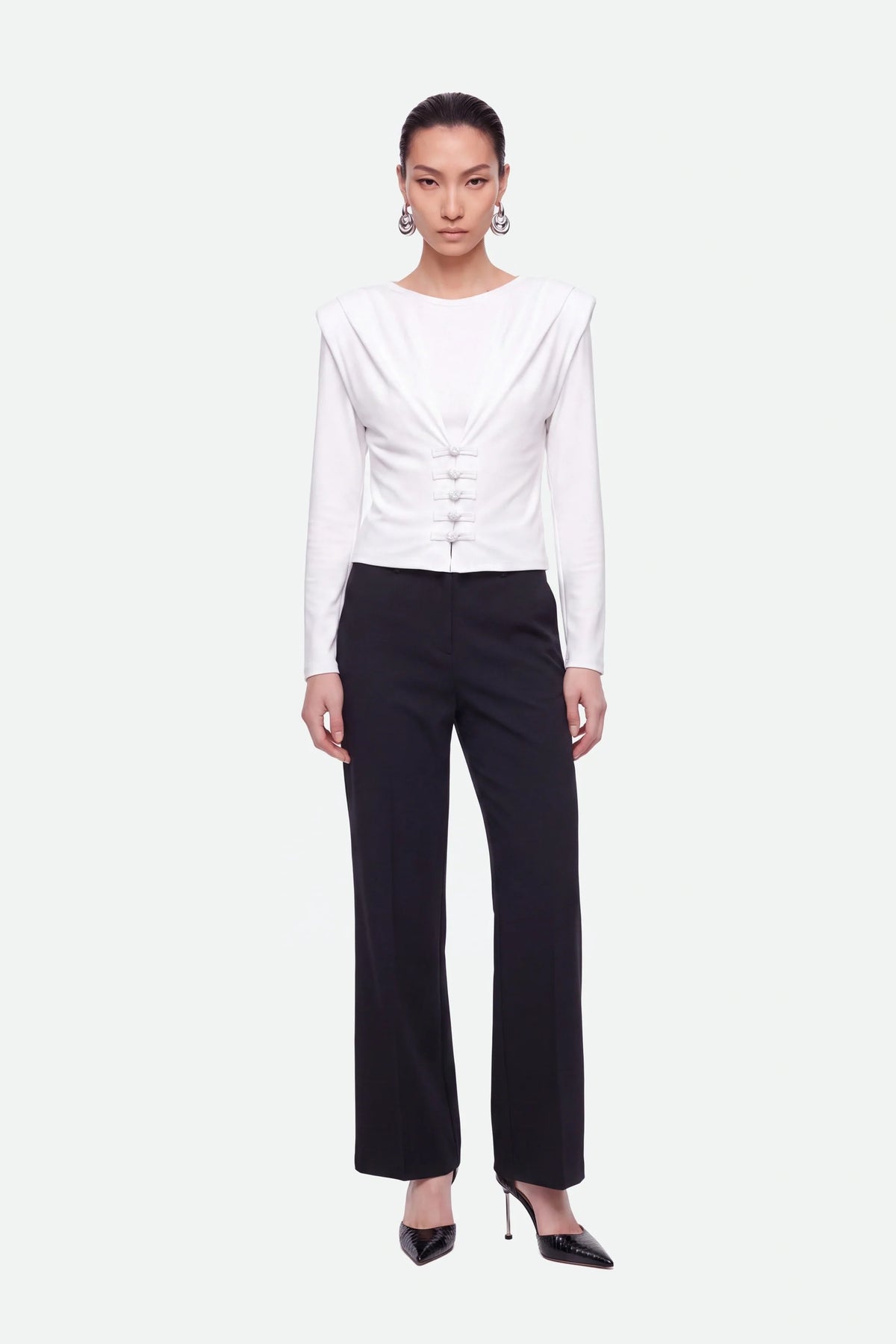 Bow Button Draped Blouse