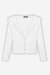 Bow Button Draped Blouse