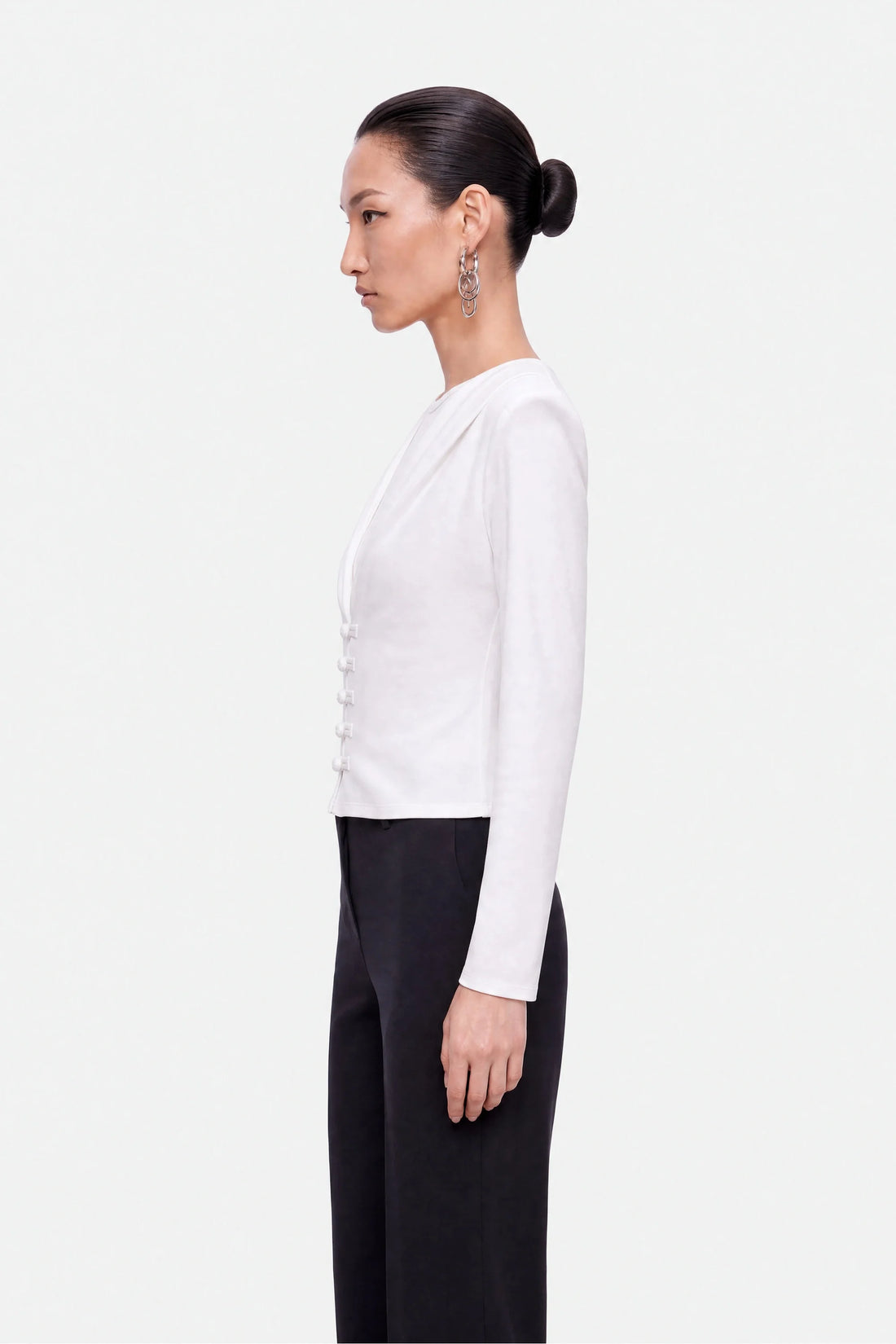 Bow Button Draped Blouse