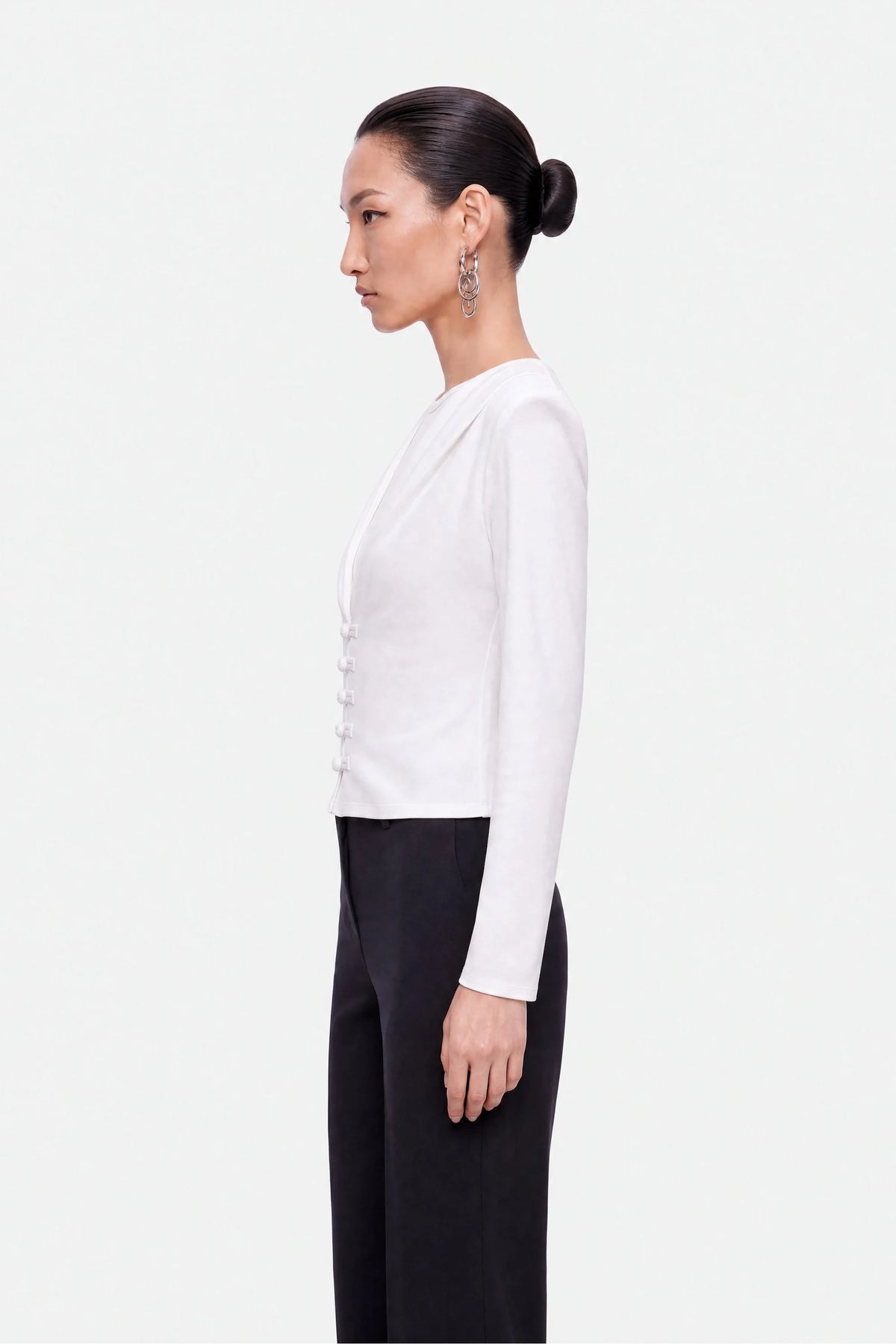 Bow Button Draped Blouse