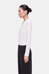 Ruched Metal Zip Blouse