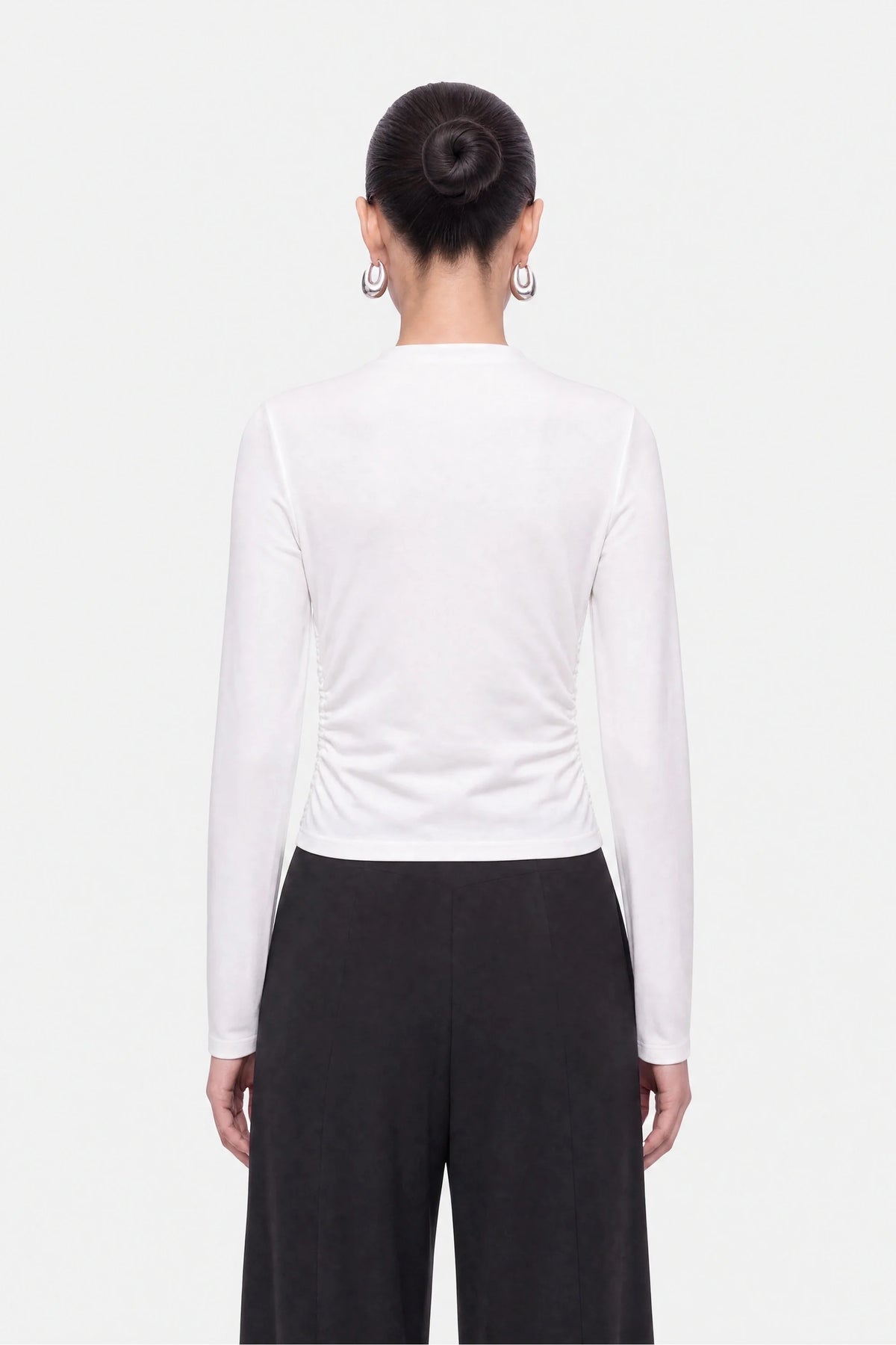 Ruched Metal Zip Blouse