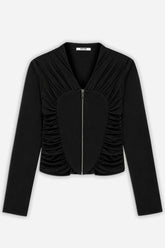Ruffle-Trim Zip-Front Blouse