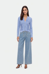 Ruched Metal Zip Blouse
