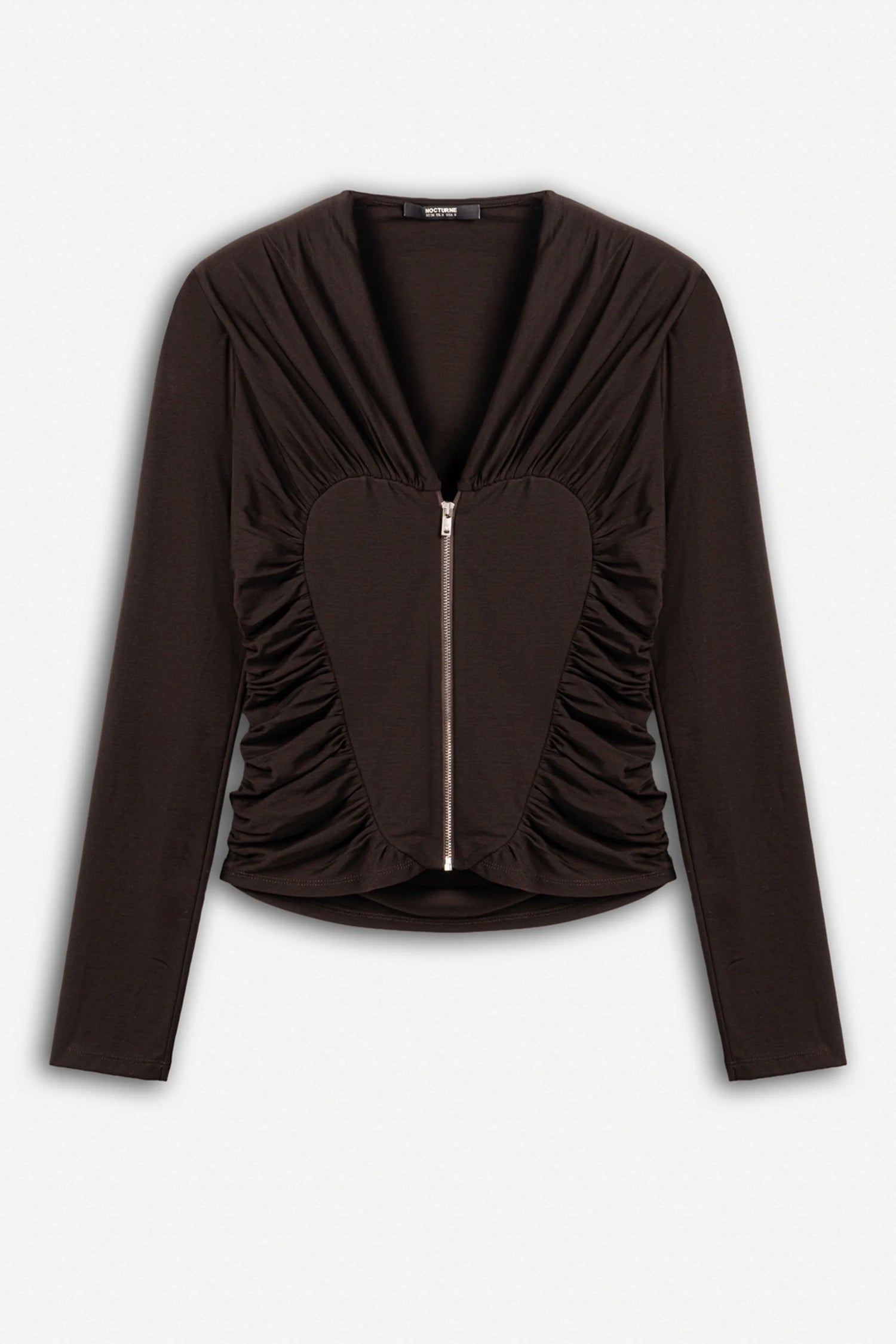 Ruffle Trim Zip Front Blouse