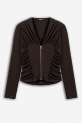 Ruffle Trim Zip Front Blouse
