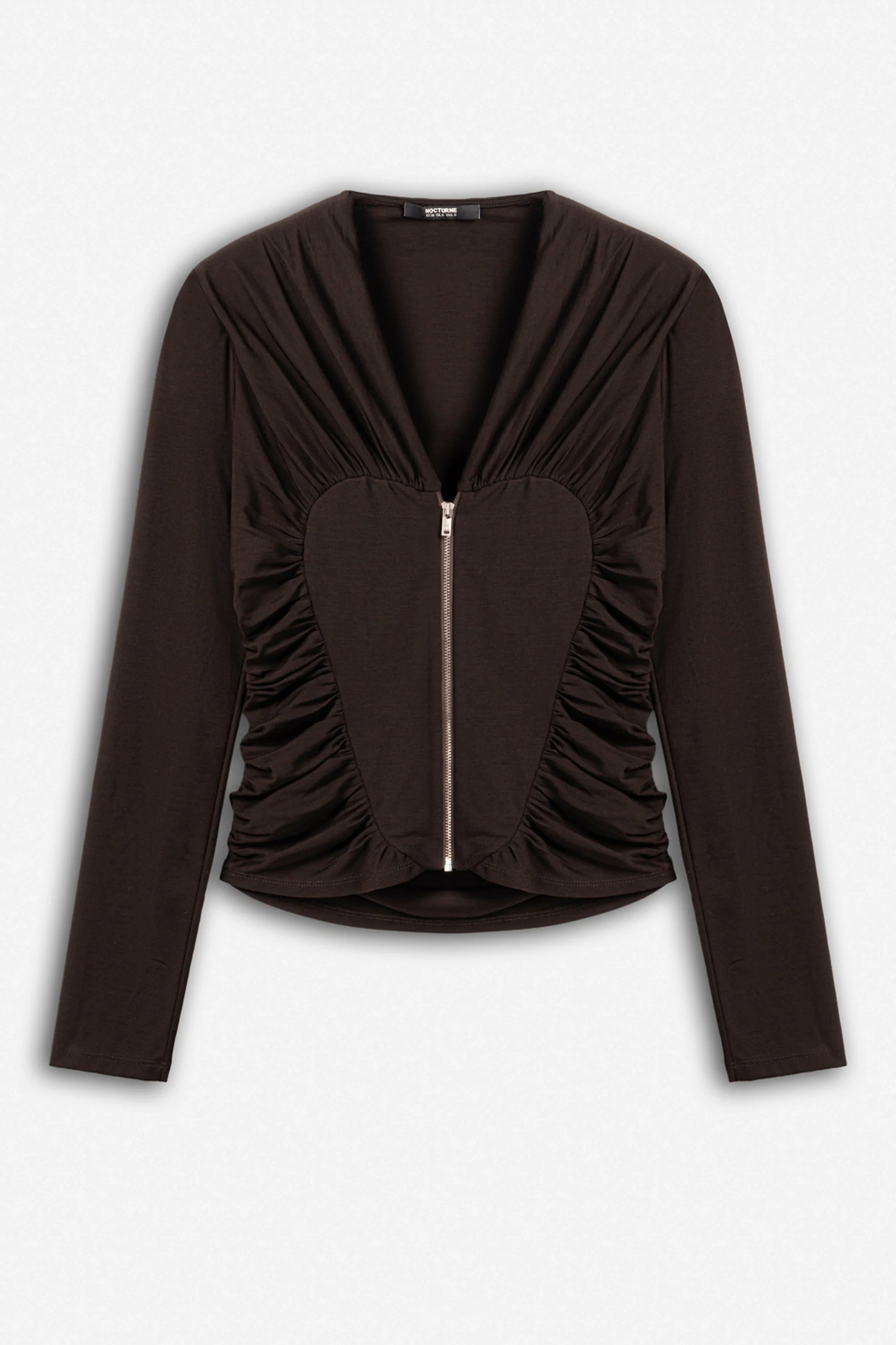 Ruffle Trim Zip Front Blouse