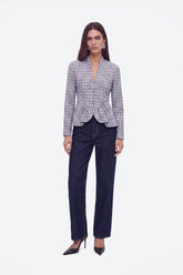 Checked Clasp Peplum Blouse