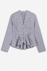 Checked Clasp Peplum Blouse