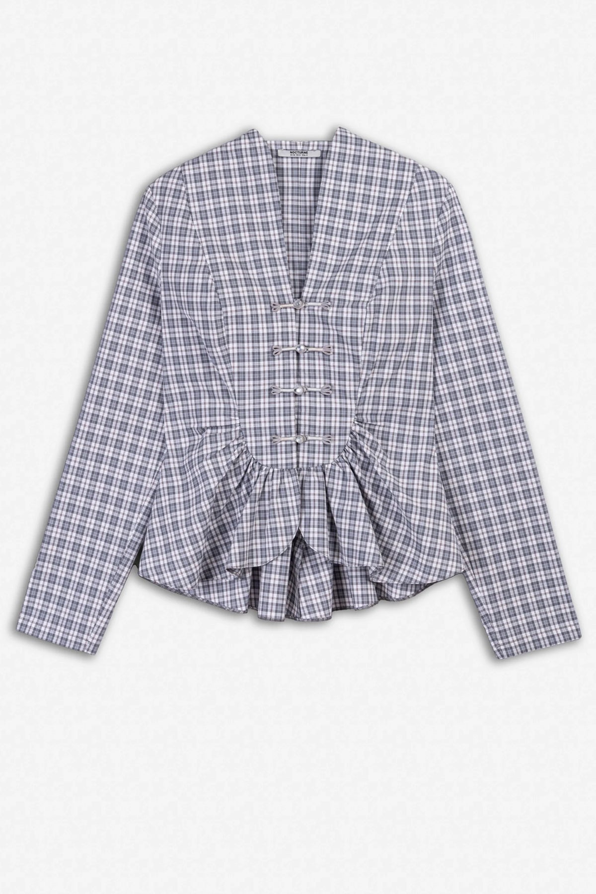 Checked Clasp Peplum Blouse