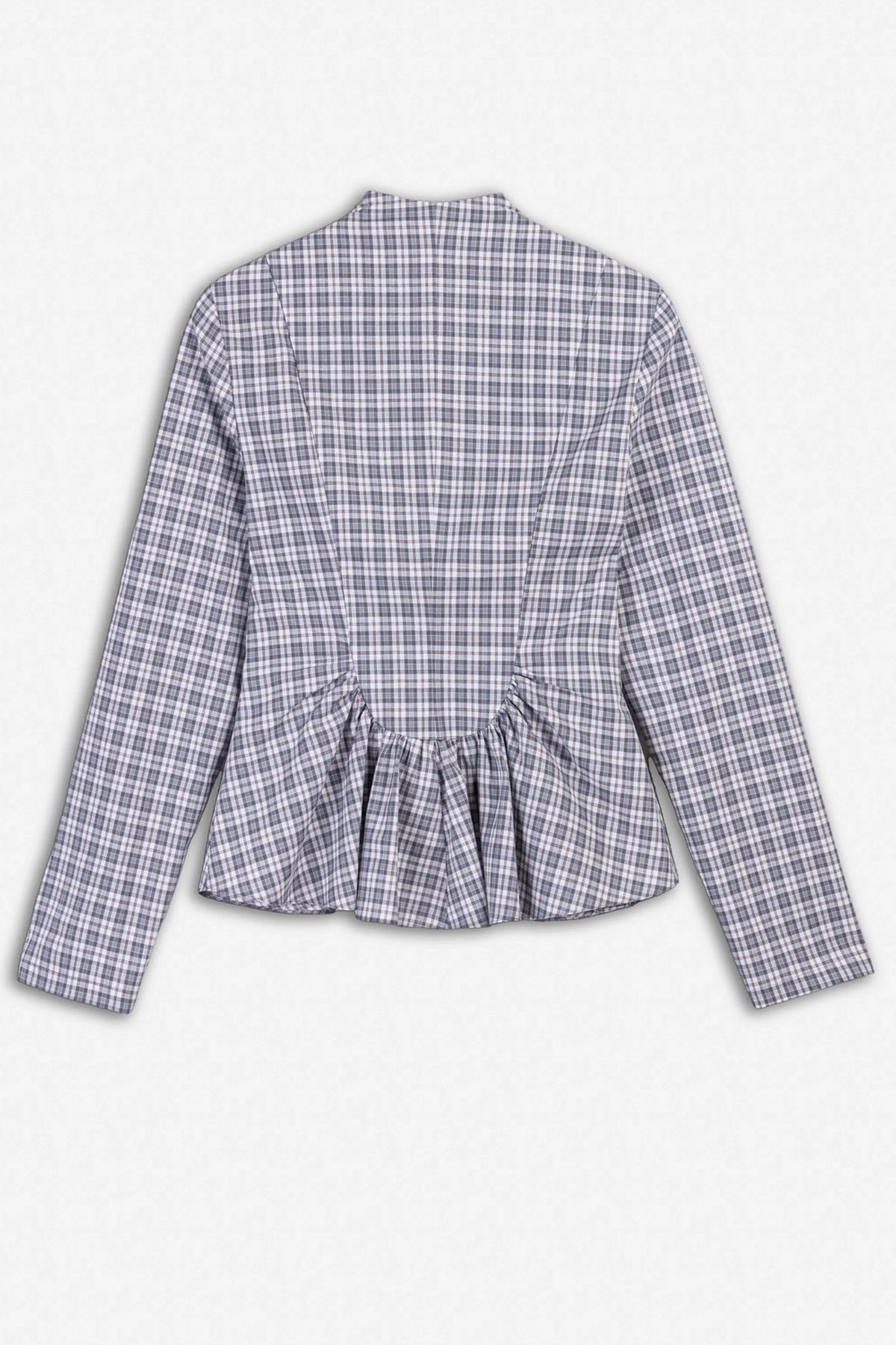 Checked Clasp Peplum Blouse