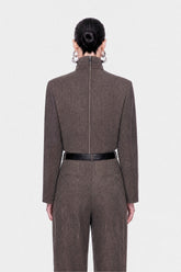 Stand Collar Padded Shoulder Blouse