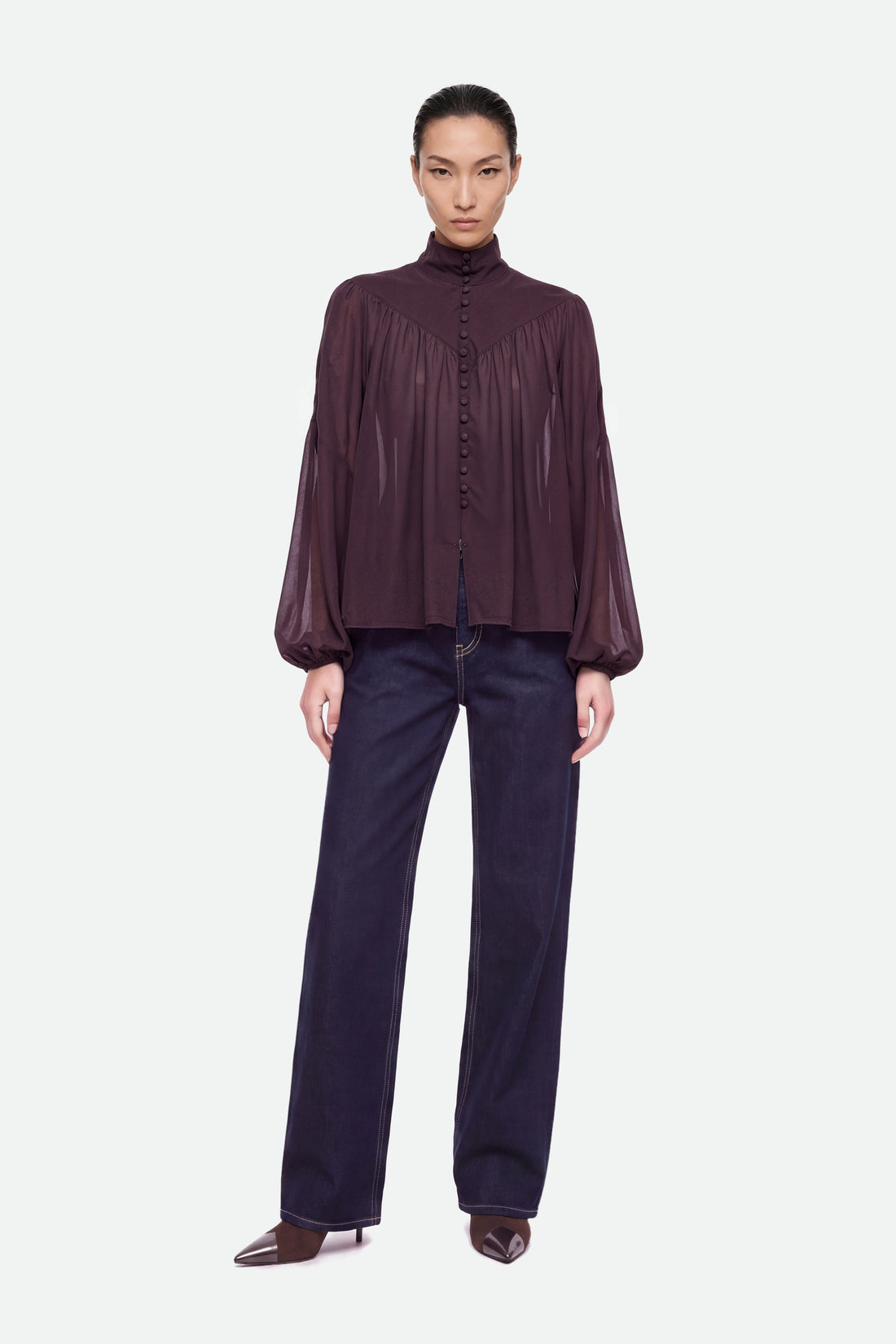 Stand Collar Tulle Blouse