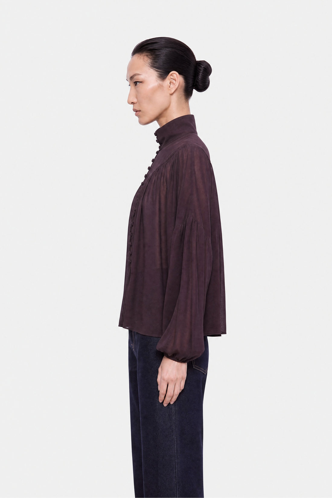 Stand Collar Tulle Blouse