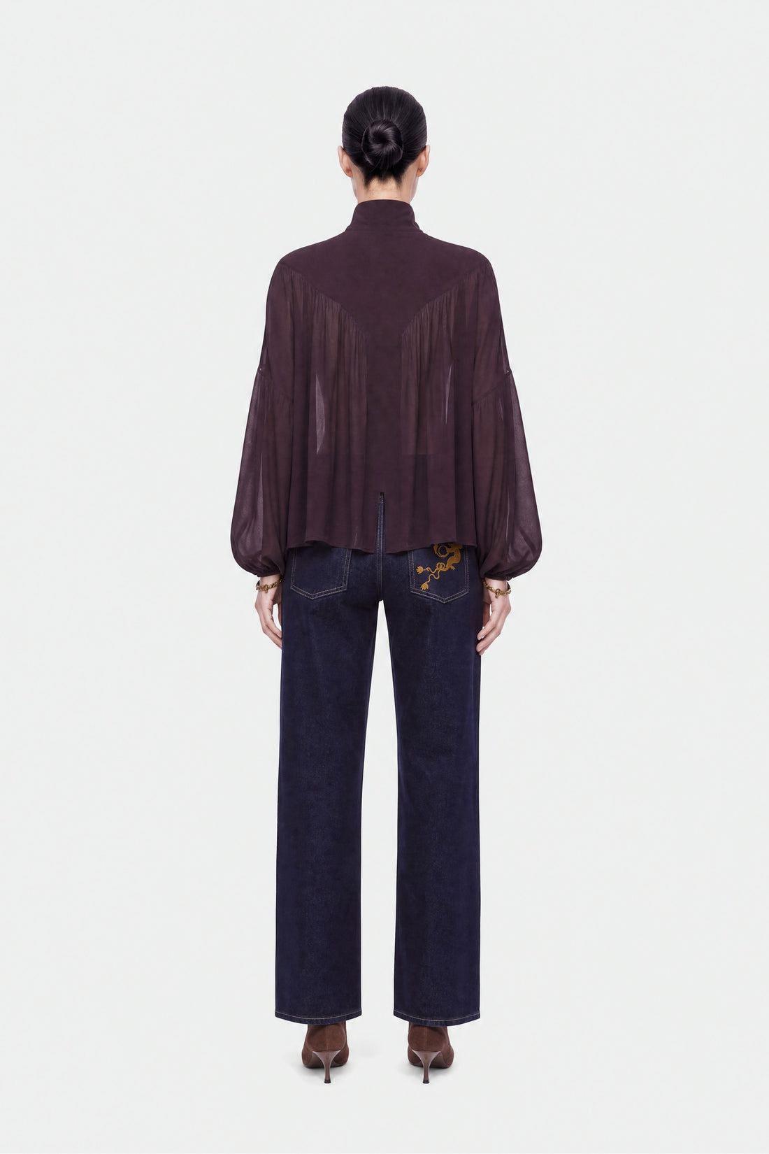 Stand Collar Tulle Blouse