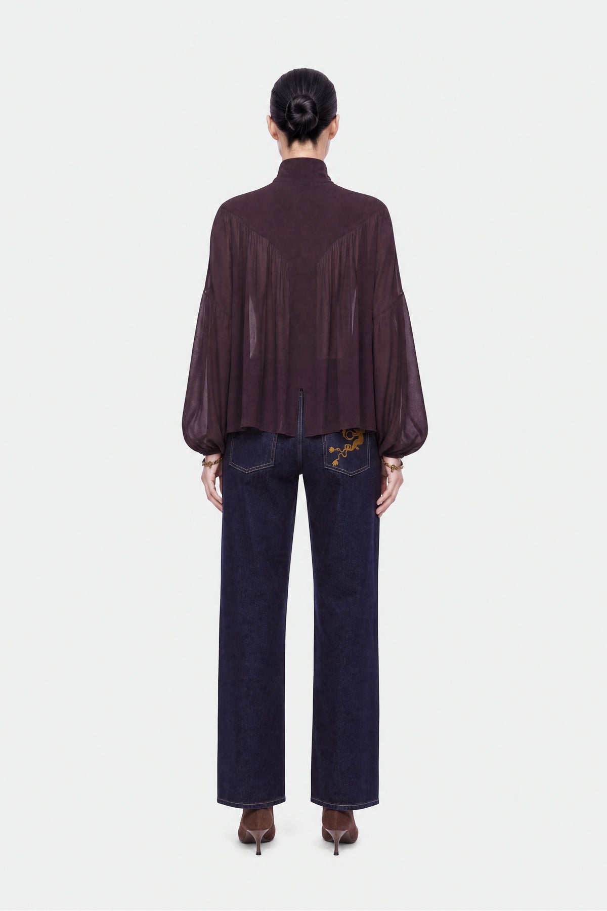 Stand Collar Tulle Blouse