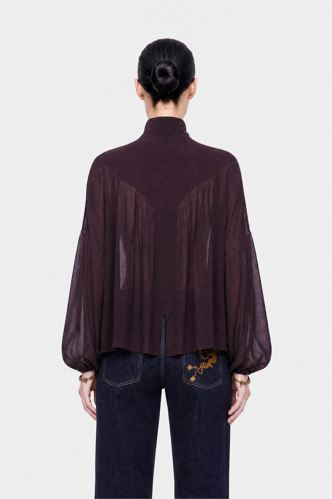 Stand Collar Tulle Blouse