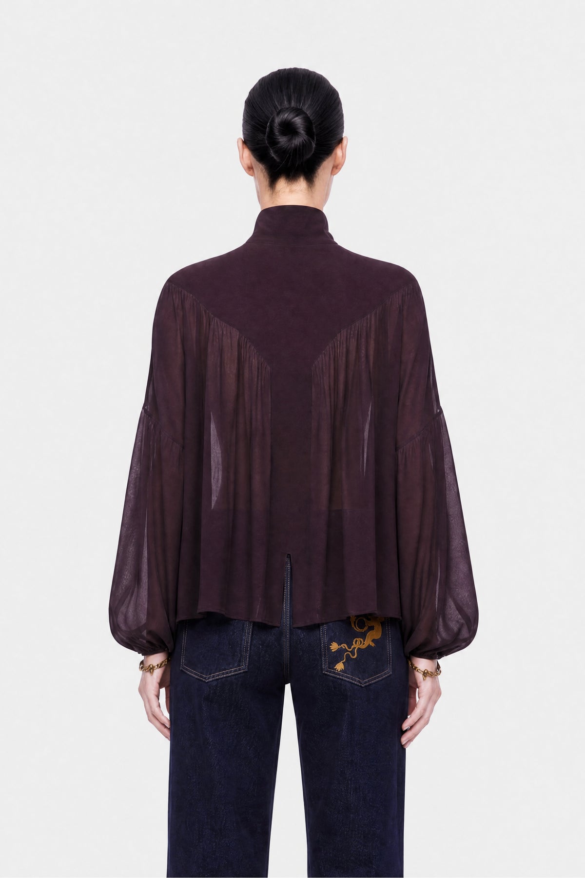 Stand Collar Tulle Blouse