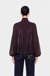 Stand Collar Tulle Blouse