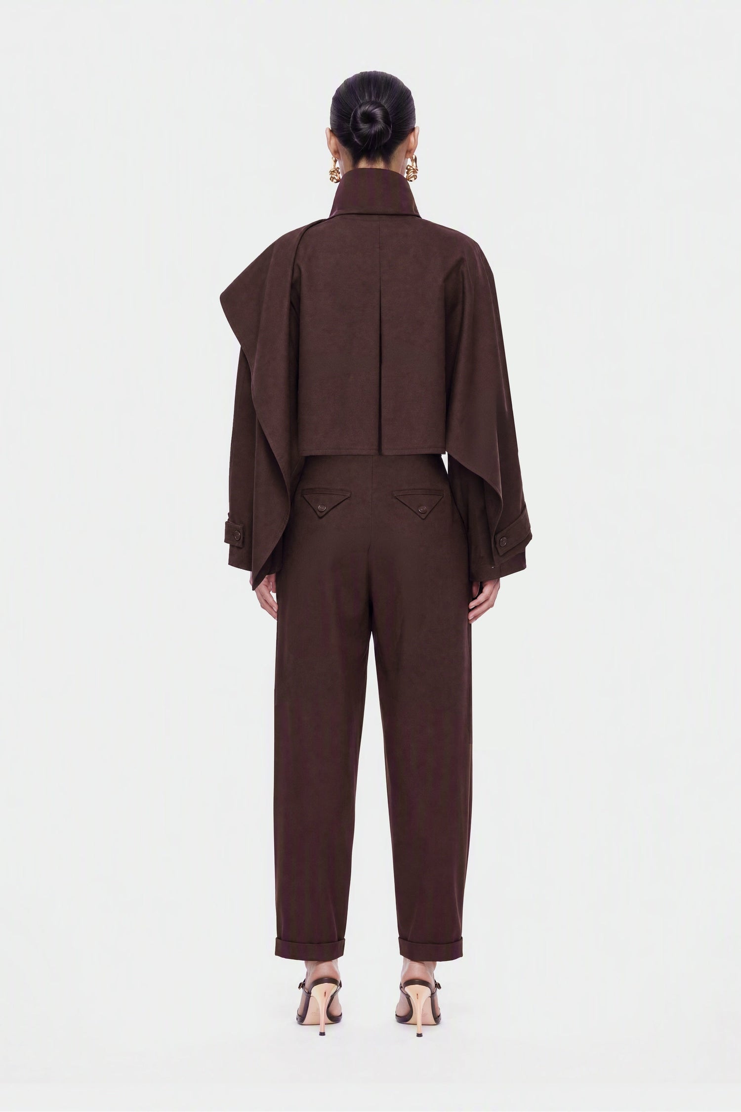 Shawl Detail Stand Collar Trench Coat