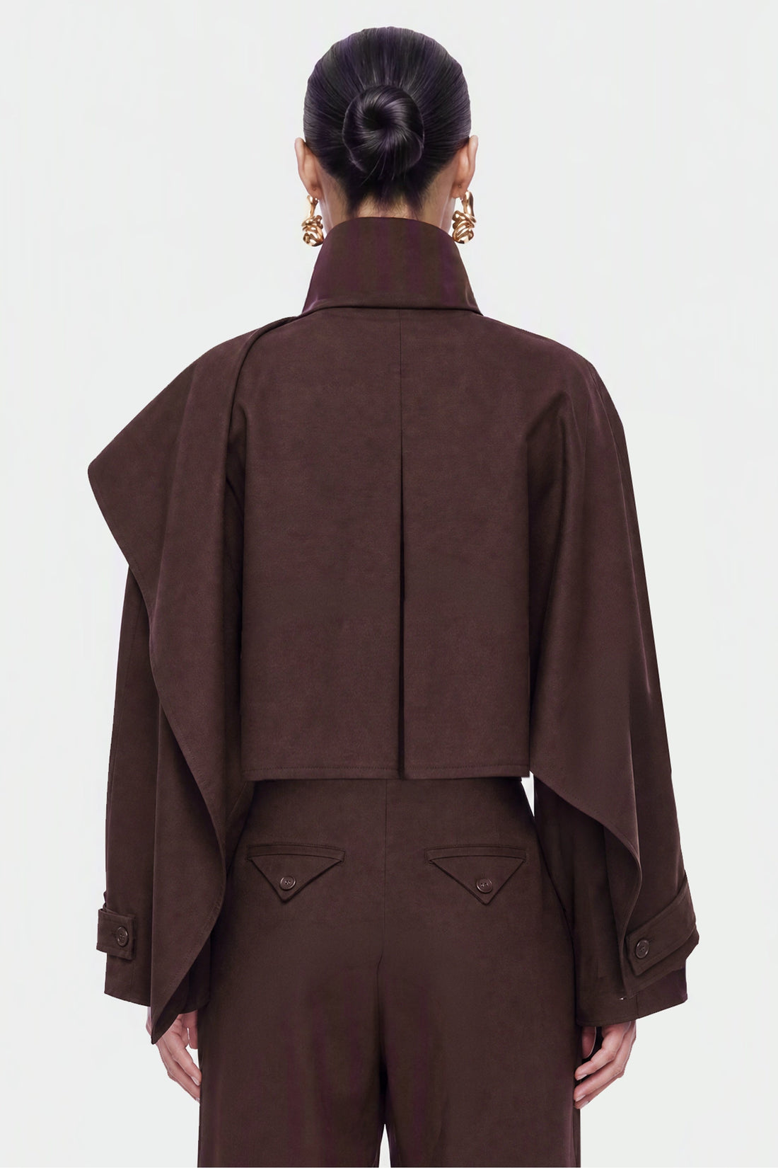 Shawl Detail Stand Collar Trench Coat