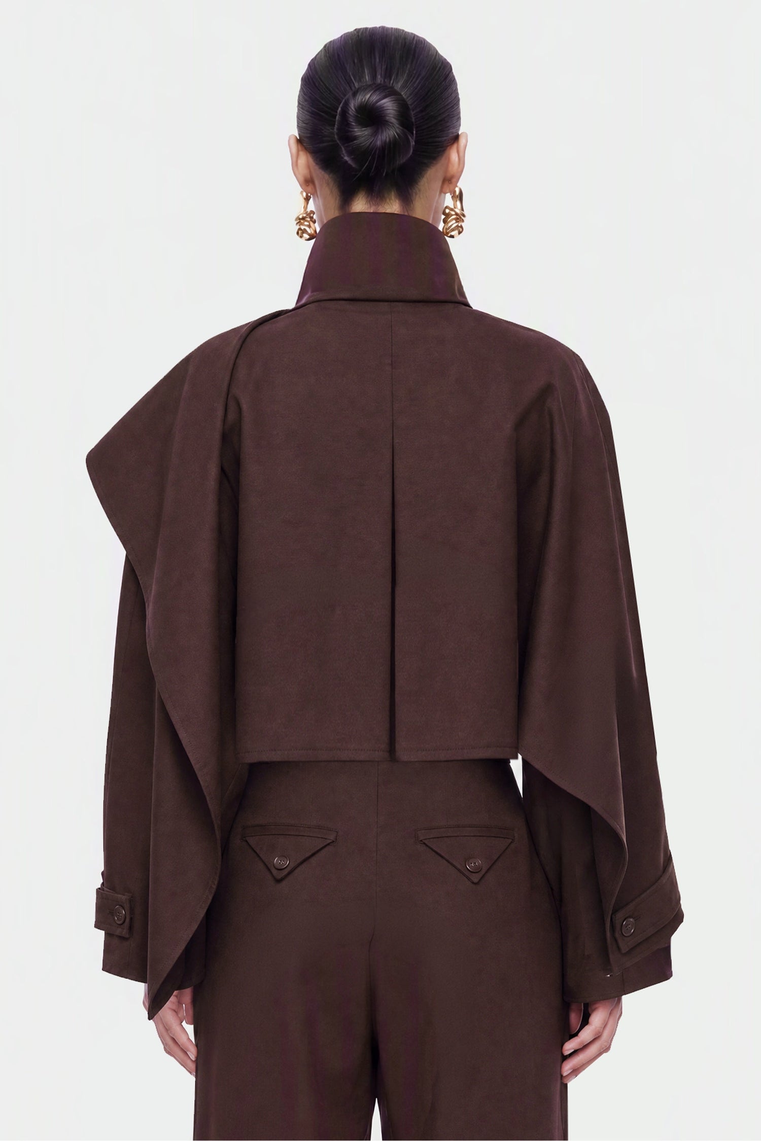 Shawl Detail Stand Collar Trench Coat