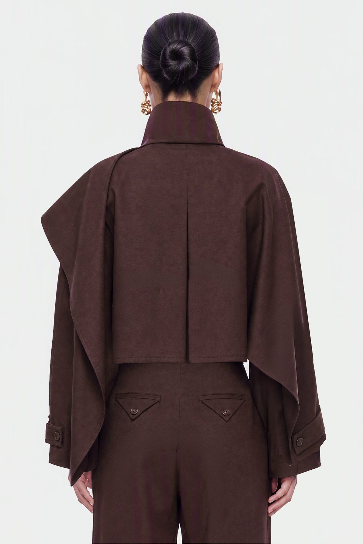 Shawl Detail Stand Collar Trench Coat