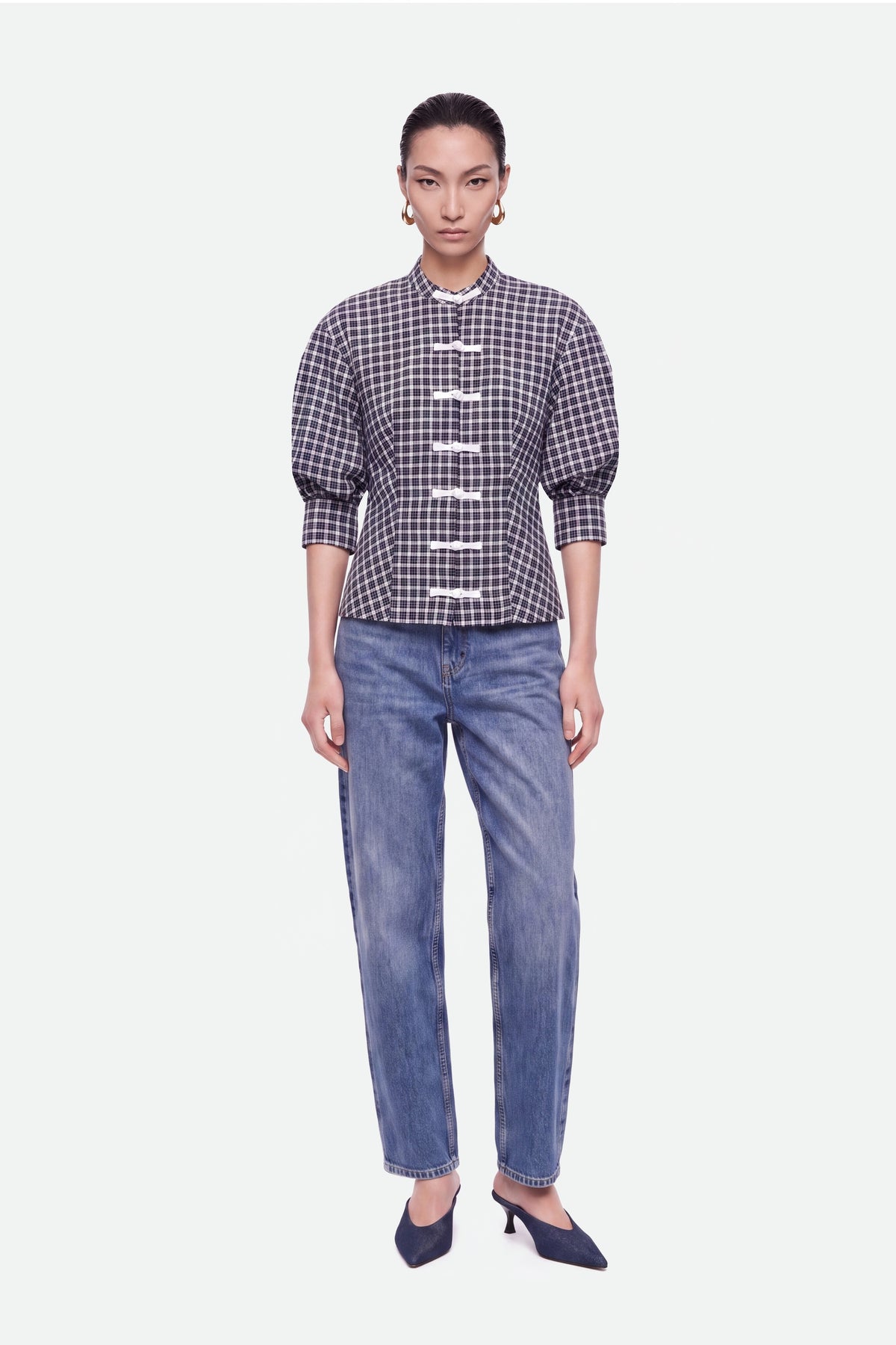 Balloon Sleeve Checked Shirt