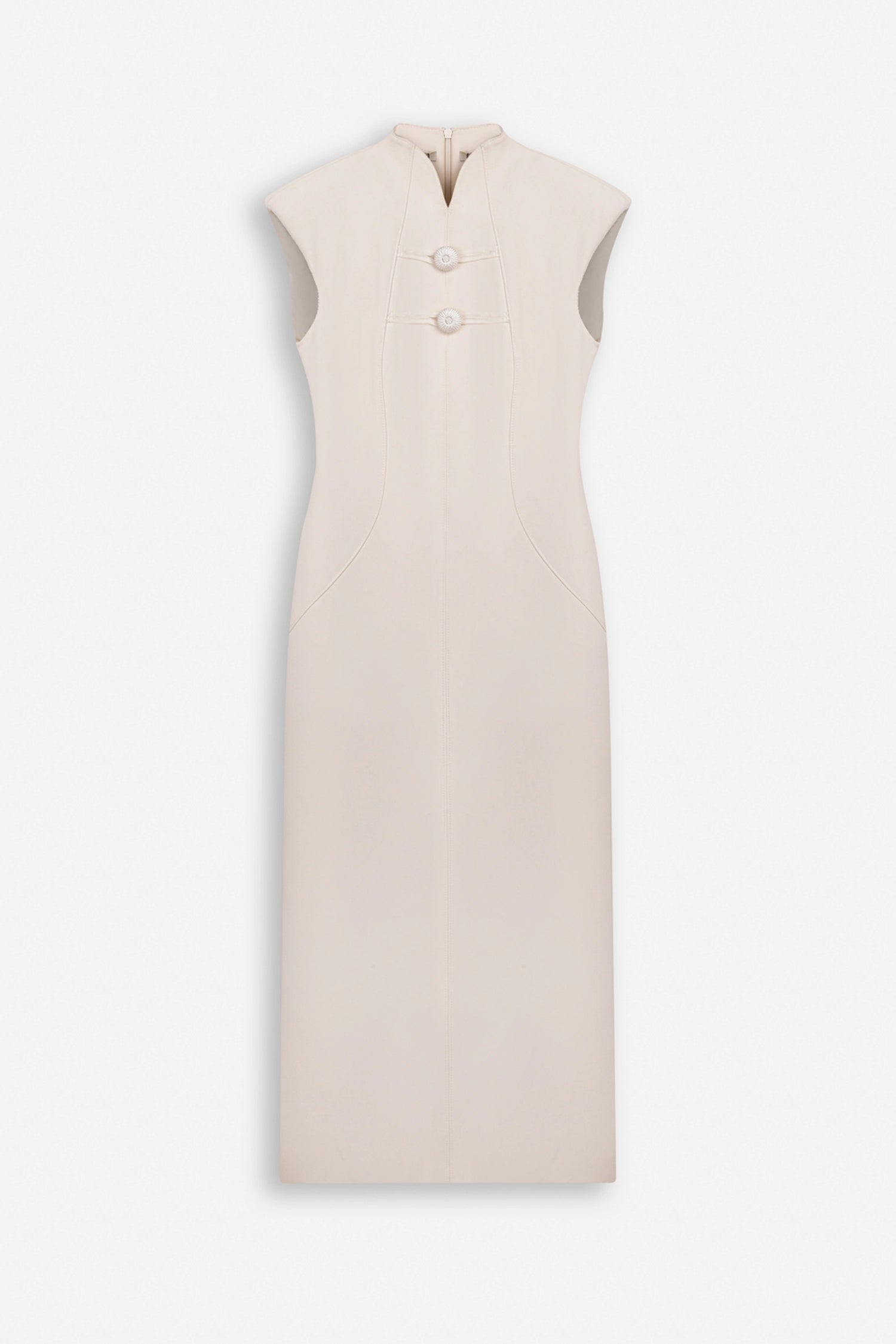 Padded-Shoulder Button-Detail Maxi Dress