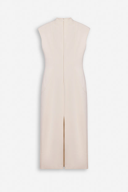 Padded-Shoulder Button-Detail Maxi Dress