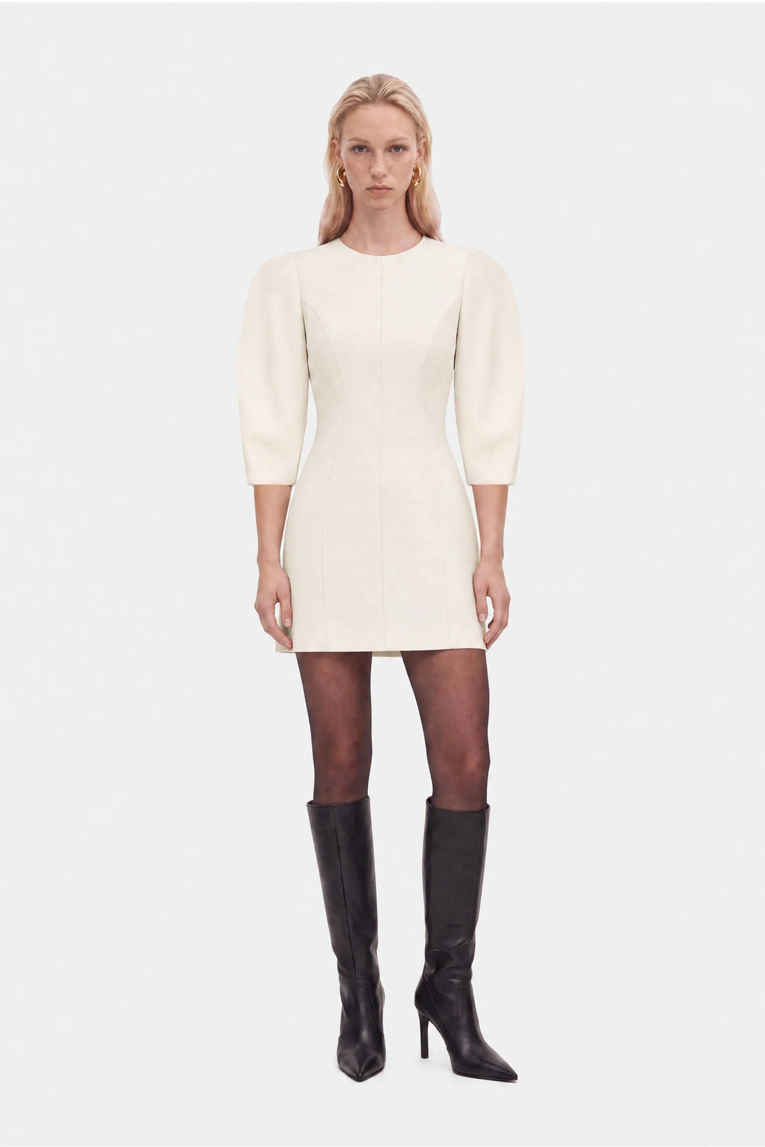 Balloon Sleeve Seam Detail Mini Dress