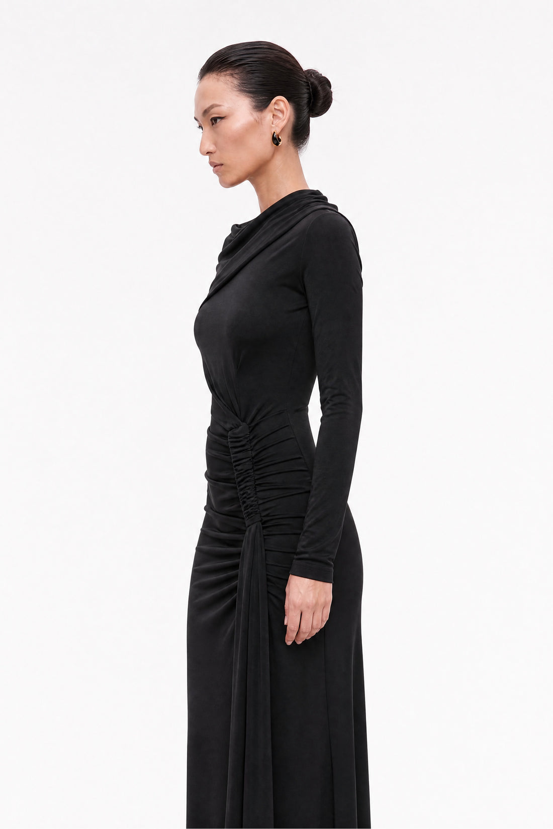 Asymmetric Neck Draped Maxi Dress