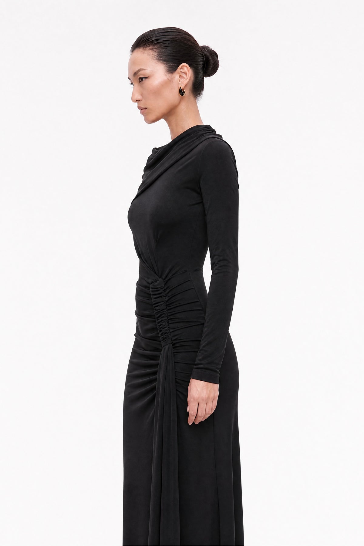 Asymmetric Neck Draped Maxi Dress